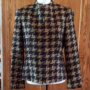 Talbots Black Houndstooth Jacket with Metallic Gold Fibers